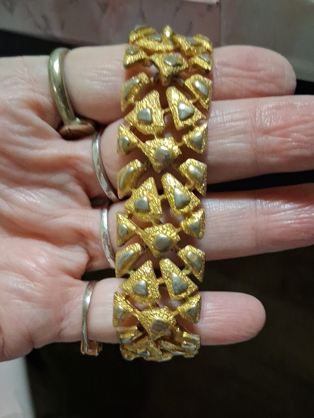 Statement TGold and Silver Textured Link Bracelet - Women Jewelry